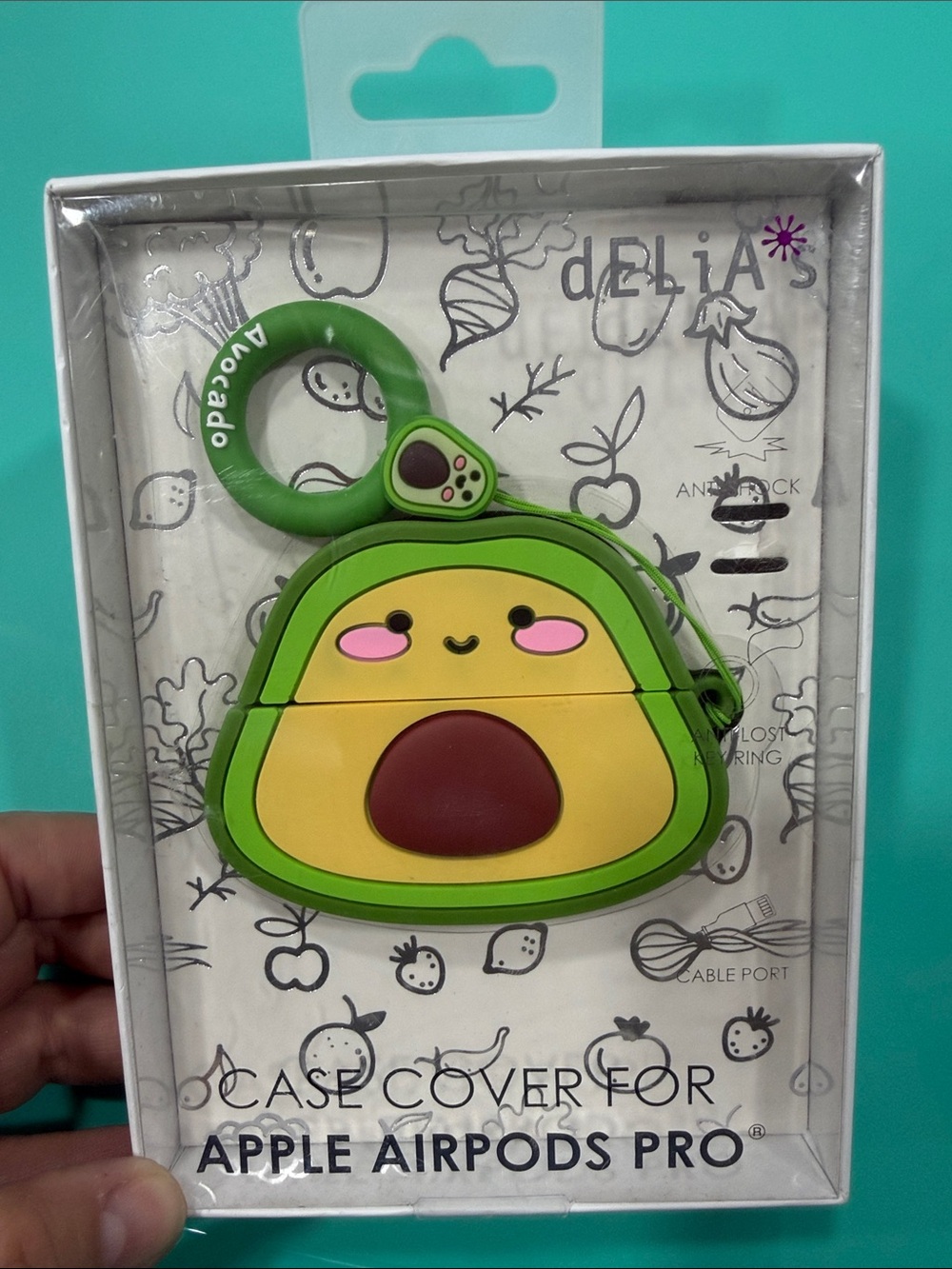 dELiA*s Green Avocado Silicone Case Cover for Apple AirPods Pro with Keyring